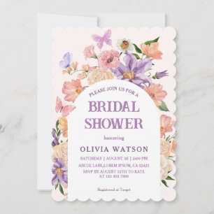 Boho chic Wildflowers Butterflies Bridal Shower Invitation