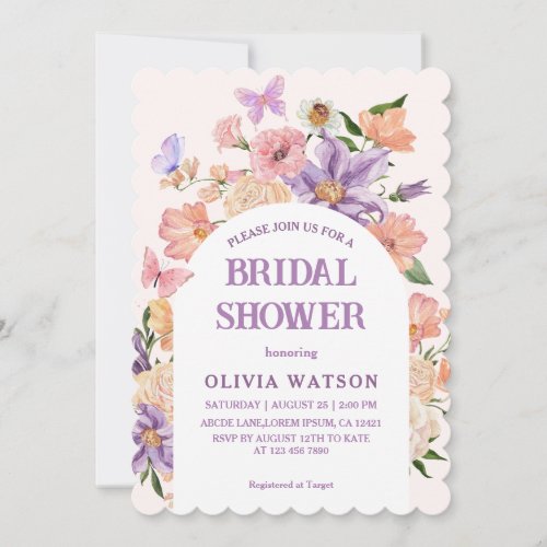 Boho chic Wildflowers  Butterflies Bridal Shower Invitation