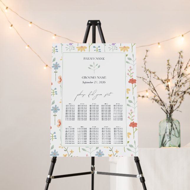 Boho Chic Wildflowers Floral Wedding Seating Chart Foam Board (In Situ (Stand))