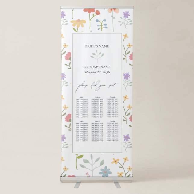 Boho Chic Wildflowers Floral Wedding Seating Chart Retractable Banner (Front)