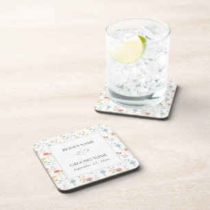Boho Chic Wildflowers Modern Floral Wedding Beverage Coaster