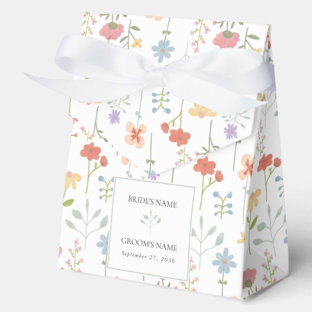 Boho Chic Wildflowers Modern Floral Wedding Favor Boxes (Front)