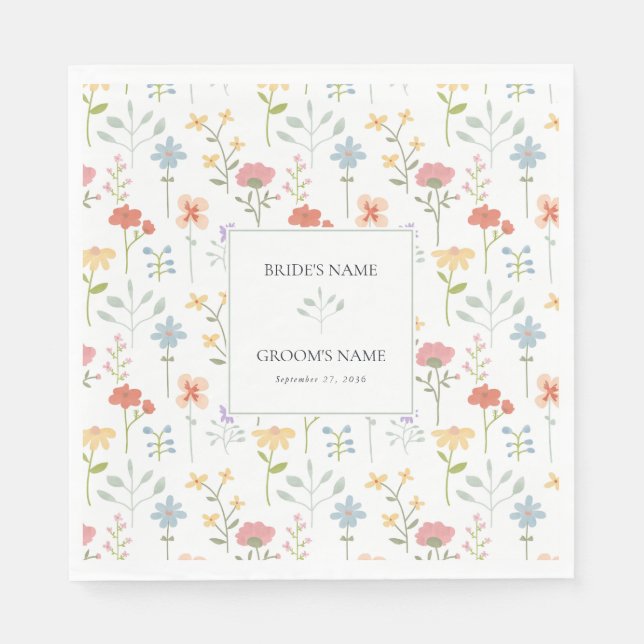 Boho Chic Wildflowers Modern Floral Wedding Napkins (Front)