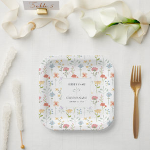 Boho Chic Wildflowers Modern Floral Wedding Paper Plates