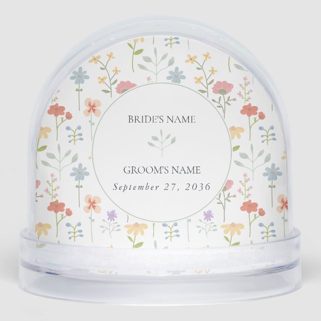 Boho Chic Wildflowers Modern Floral Wedding Photo Snow Globe (Front)