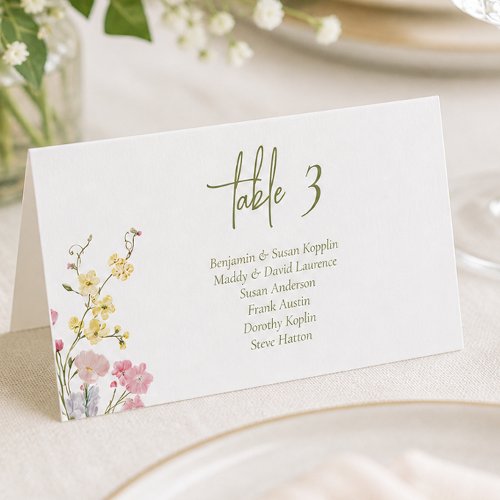 Boho Chic Wildflowers Wedding Place Cards