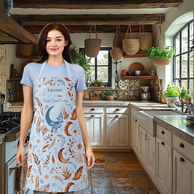 Boho Chic with Crescent Moon and Floral Patterns Apron (Creator Uploaded)