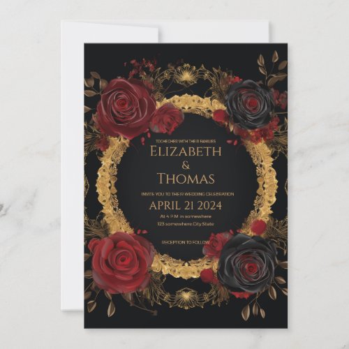 Boho Chic with Raisin Black and Rose Ebony roses Invitation