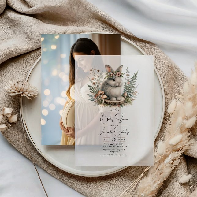 Boho Chic Woodland Bunny Baby Shower Vellum Invitations (Boho Chic Woodland Bunny Baby Shower Vellum Invitations)