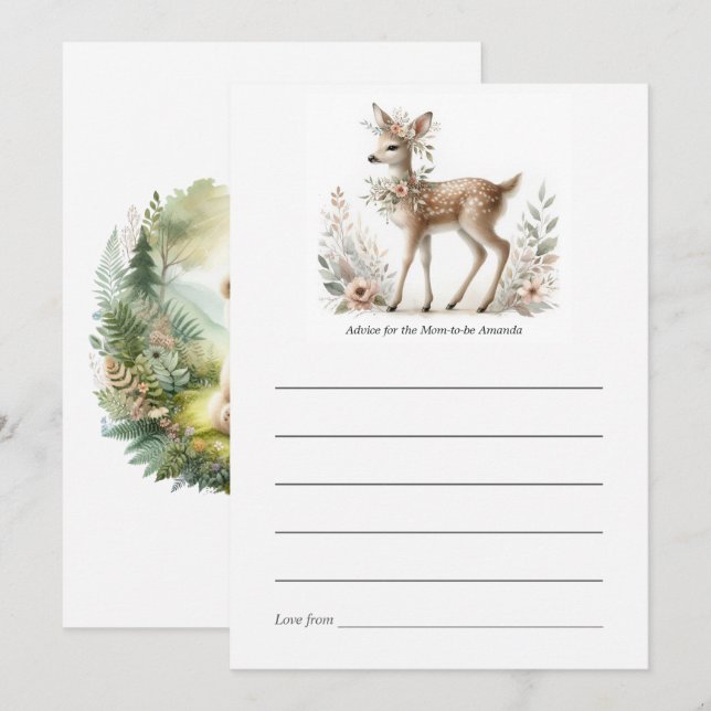 Boho Chic Woodland Deer & Bear Baby Shower Advice Card (Front/Back)