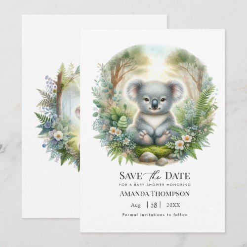 Boho Chic Woodland Koala Baby Shower Save The Date
