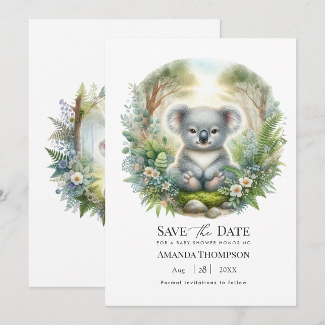 Boho Chic Woodland Koala Baby Shower Save The Date (Front/Back)