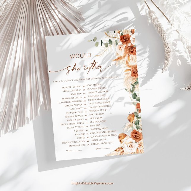 Boho Chic Would She Rather Bridal Shower Game (Creator Uploaded)