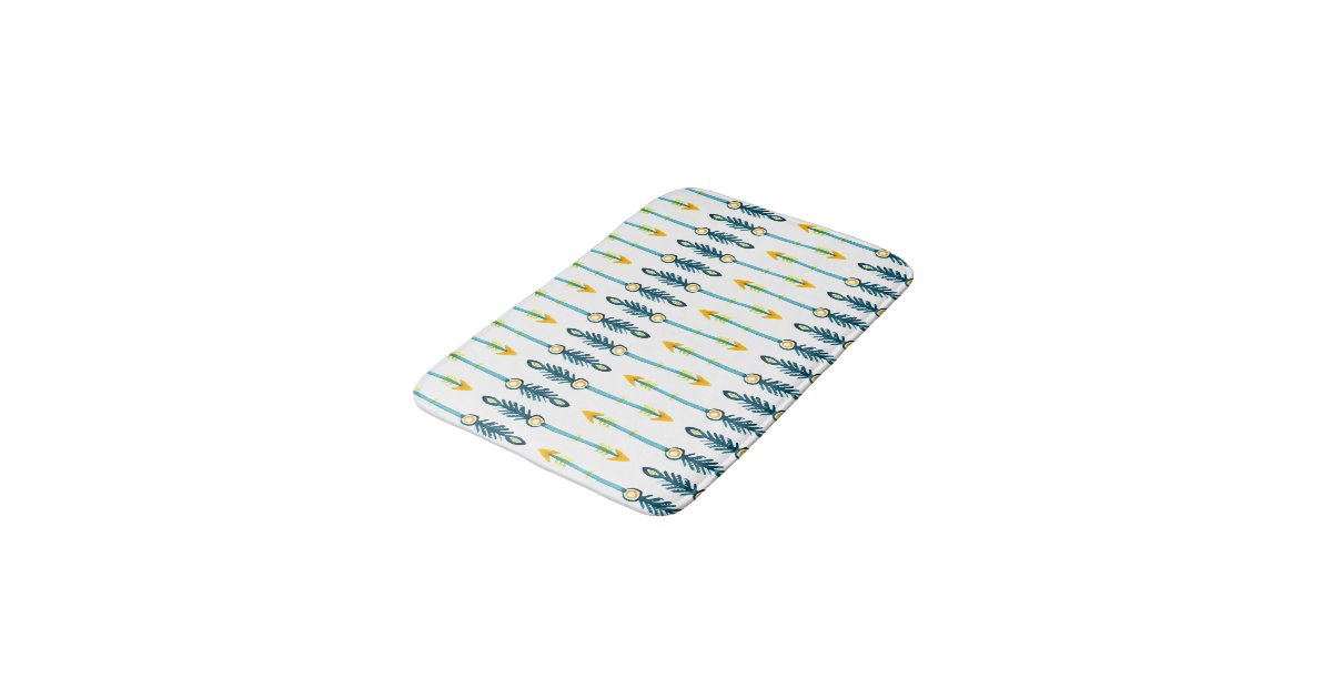 boho chic yellow blue arrows bath mat | Zazzle