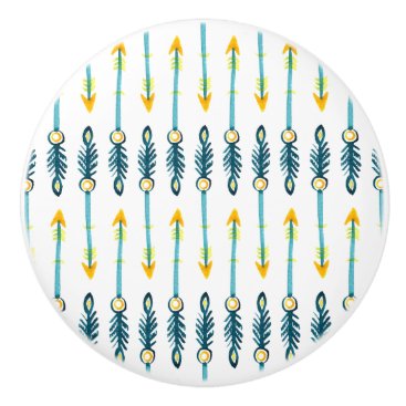 boho chic yellow blue arrows knob