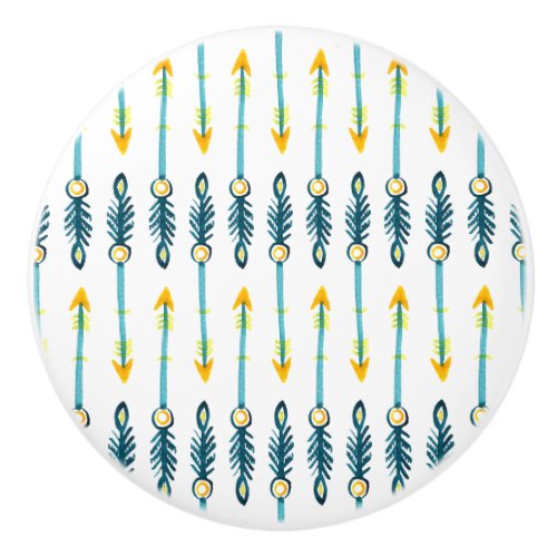 boho chic yellow blue arrows knob