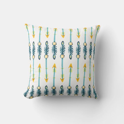 boho chic yellow blue arrows outdoor pillow