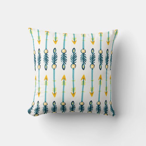 boho chic yellow blue arrows pillow