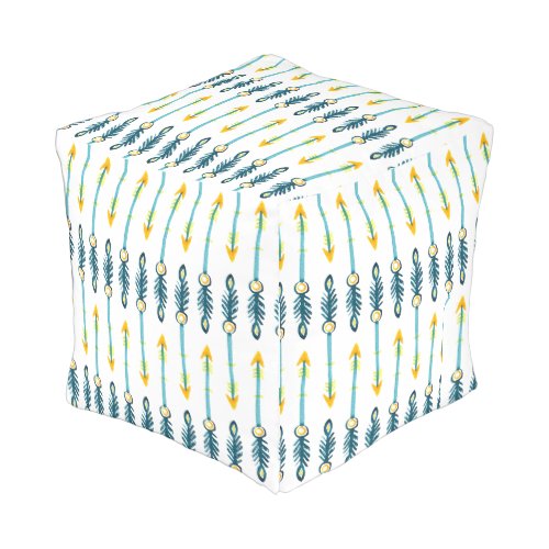 boho chic yellow blue arrows pouf