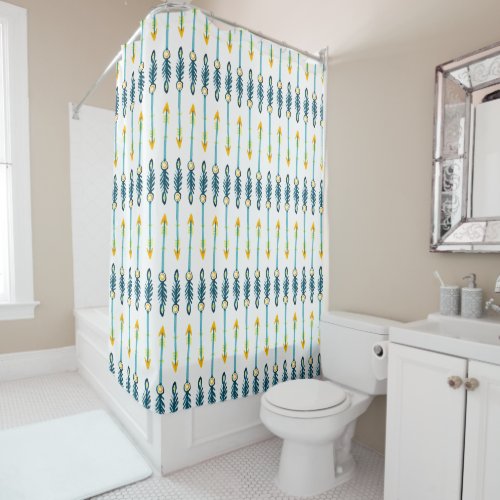 boho chic yellow blue arrows shower curtain