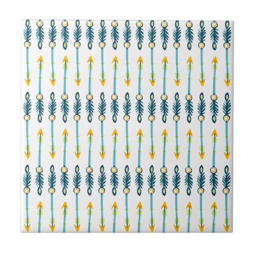 boho chic yellow blue arrows tile