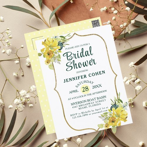 Boho Chic Yellow Floral Bridal Shower Invitation Postcard