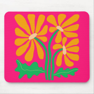 BOHO Chic Yellow Flowers on Hot Pink Floral Mouse Pad