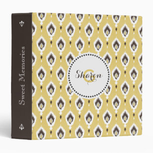 Boho chic yellow ikat tribal pattern monogram 3 ring binder