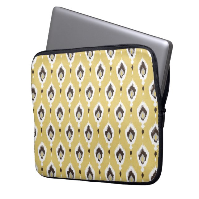 Boho chic yellow ikat tribal pattern monogram laptop sleeve (Front Left)
