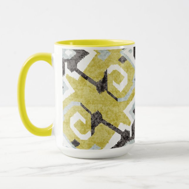 Boho chic yellow ikat tribal pattern monogram mug (Left)