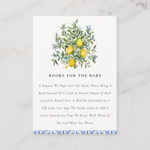 Boho Chic Yellow Lemon Tree Books For Baby Shower Enclosure Card