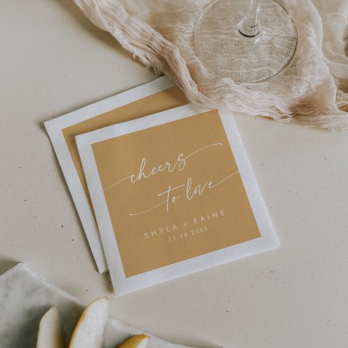 Boho Chic Yellow Marigold Cheers to Love Wedding Napkins