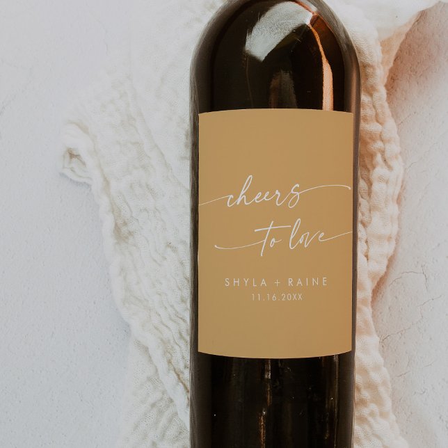 Boho Chic Yellow Marigold Cheers to Love Wedding Wine Label (Creator Uploaded)