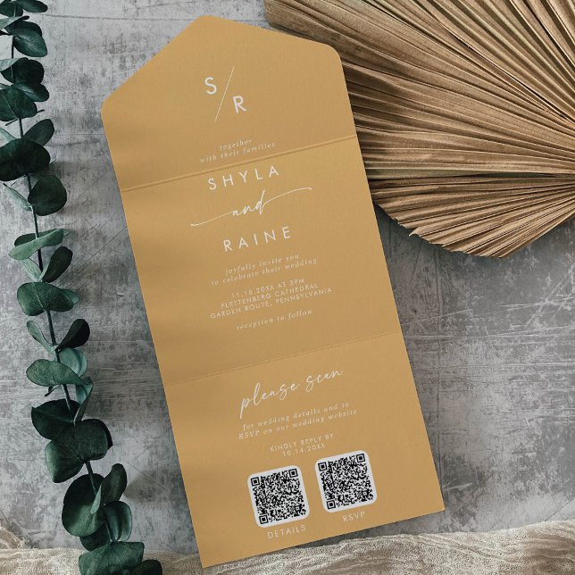 Boho Chic Yellow Marigold Dual QR Code Wedding All In One Invitation (Creator Uploaded)