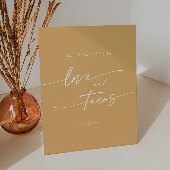 Boho Chic Yellow Marigold Love Taco Bar Wedding Pedestal Sign (Boho Chic Yellow Marigold Love Taco Bar Wedding Pedestal Sign)