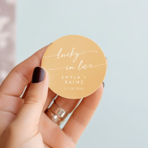 Boho Chic Yellow Marigold Lucky In Love Favor Classic Round Sticker
