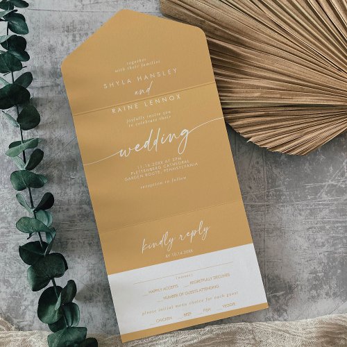 Boho Chic Yellow Marigold Meal Choice RSVP Wedding All In One Invitation