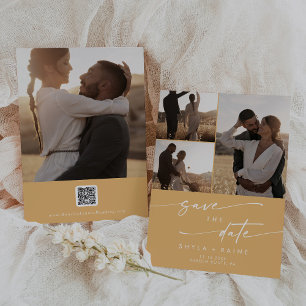 Boho Chic Yellow Marigold Multi Photo QR Code Save The Date