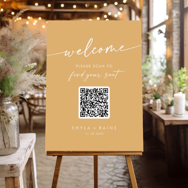 Boho Chic Yellow Marigold QR Code Seating Chart Foam Board (Creator Uploaded)