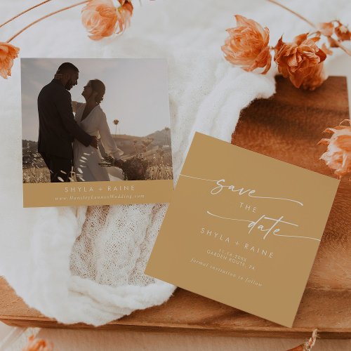 Boho Chic Yellow Marigold Square Photo Back Save The Date