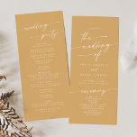Boho Chic Yellow Marigold Tea Length Wedding Program<br><div class="desc">This boho chic yellow marigold tea length wedding program is perfect for a minimalist wedding ceremony. The colorful bold and bright yellow modern bohemian design features simple rustic calligraphy with a unique yet classic style. Personalize your wedding program with you names, wedding date, location, order of service, wedding party and...</div>