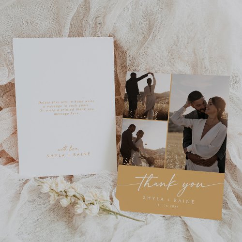 Boho Chic Yellow Marigold Wedding Photo Collage Thank You Card