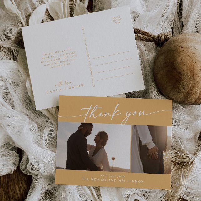 Boho Chic Yellow Marigold Wedding Photo Thank You Postcard (Creator Uploaded)