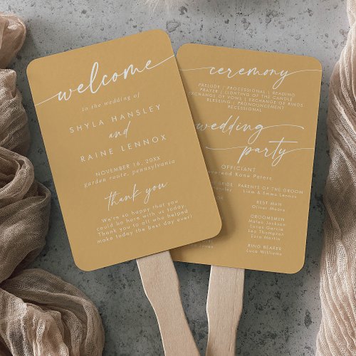 Boho Chic Yellow Marigold Wedding Program Hand Fan