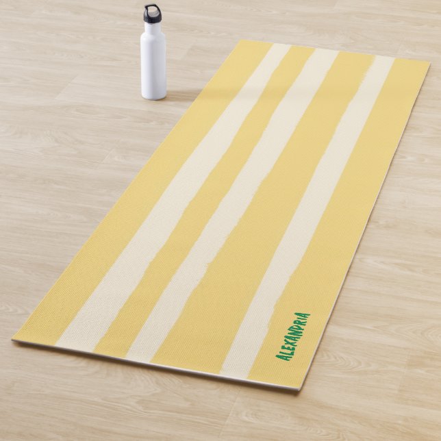Boho Chic Yellow Stripe Personalized Yoga Mat (In Situ)