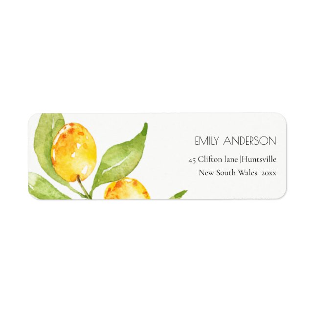BOHO CHIC YELLOW WATERCOLOUR FOLIAGE OLIVE ADDRESS LABEL (Front)