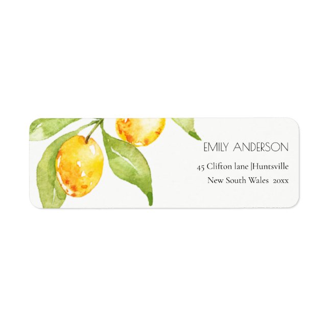 BOHO CHIC YELLOW WATERCOLOUR FOLIAGE OLIVE ADDRESS LABEL (Front)