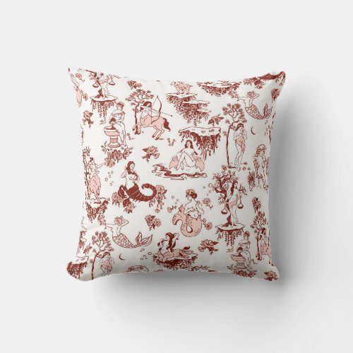 Boho Chic Zodiac Sign Toile Pattern Astrology Gift Throw Pillow