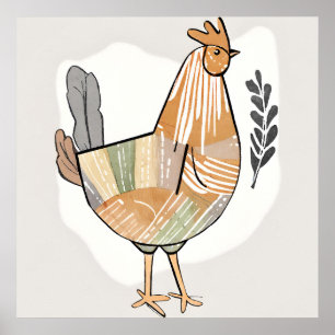 Boho chicken Leaf Botanical art style Modern Poster
