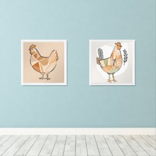 Boho chicken Leaf Botanical art style Modern Wall Art Sets